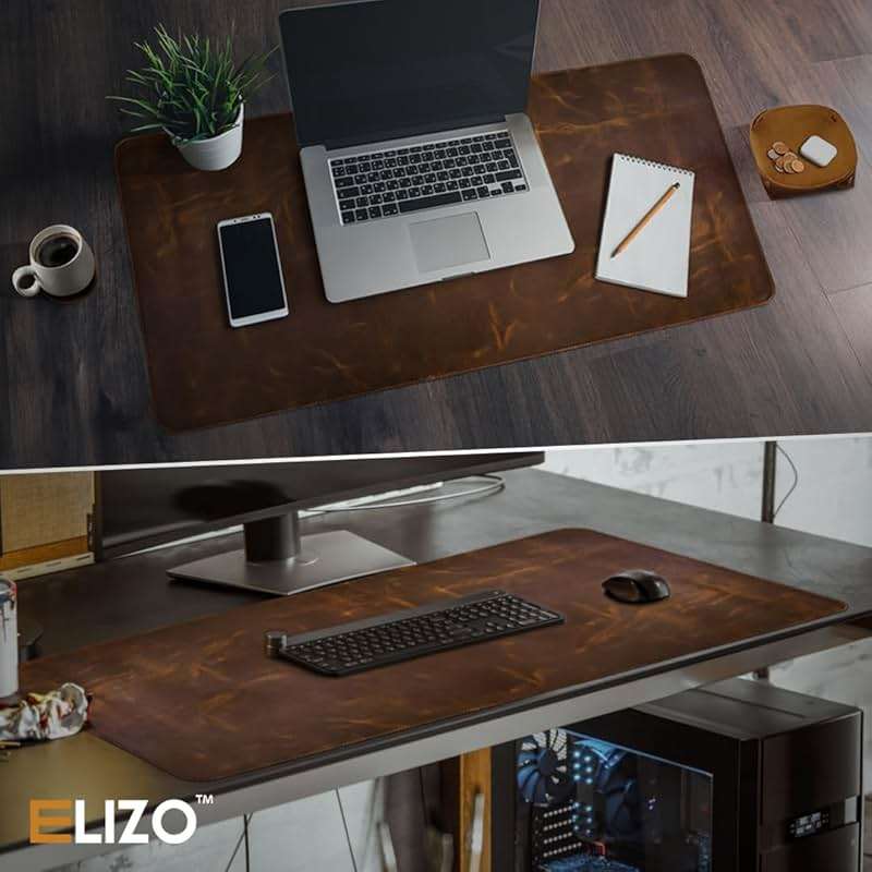 Elizo Real Leather Desk Mat Set (32x16) Large Desk Cover Desk Blotter Protector Computer Gaming Mouse Pad Table Laptop Office Desktop Accessories - Image 5