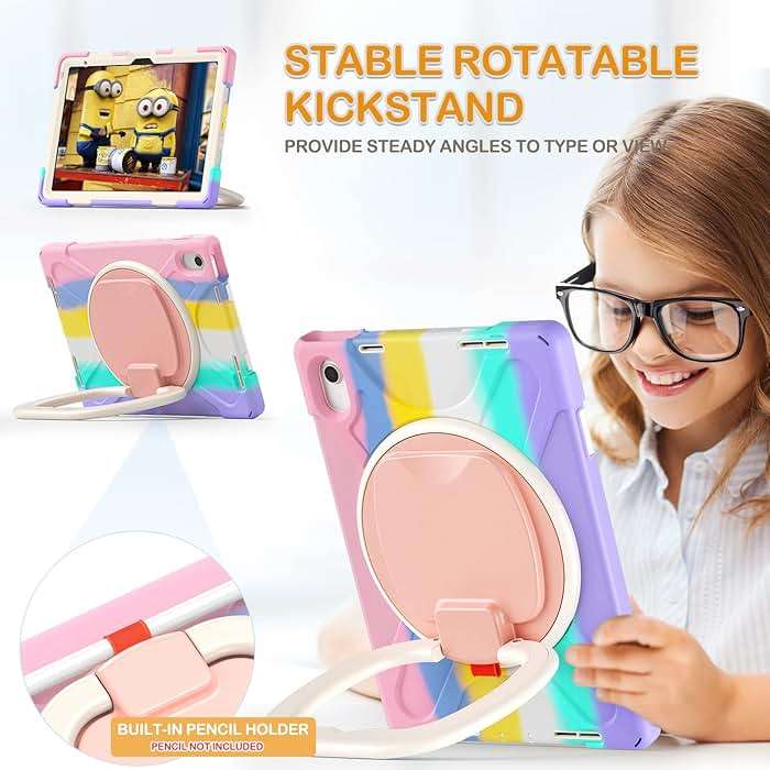 BRAECN Kids Case for iPad (A16) 11th/10th Generation 11”/10.9'' 2025/2022, Heavy Duty Rugged Silicone Cover with Screen Protector, Kickstand, Shoulder Strap, Pencil Holder & Ring Stand, Colorful Pink - Image 3