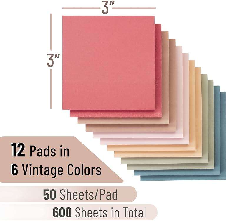 Mr. Pen- Sticky Notes, 3"x3", 12 Pads, 600 Sheets, Vintage Colors | Sticky Notes Bulk, Self-Stick Note Pads, Perfect for Office, School, Home, Study & Organization - Image 3