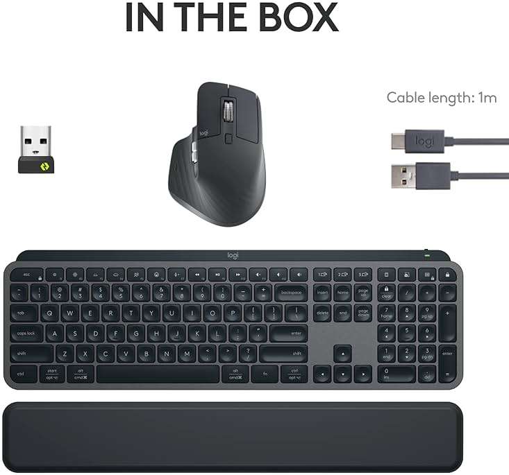 Logitech MX Keys S Combo - Performance Wireless Keyboard and Mouse with Palm Rest, Customizable Illumination, Fast Scrolling, Bluetooth, USB C, for Windows, Linux, Chrome, Mac,Color Graphite. - Image 9