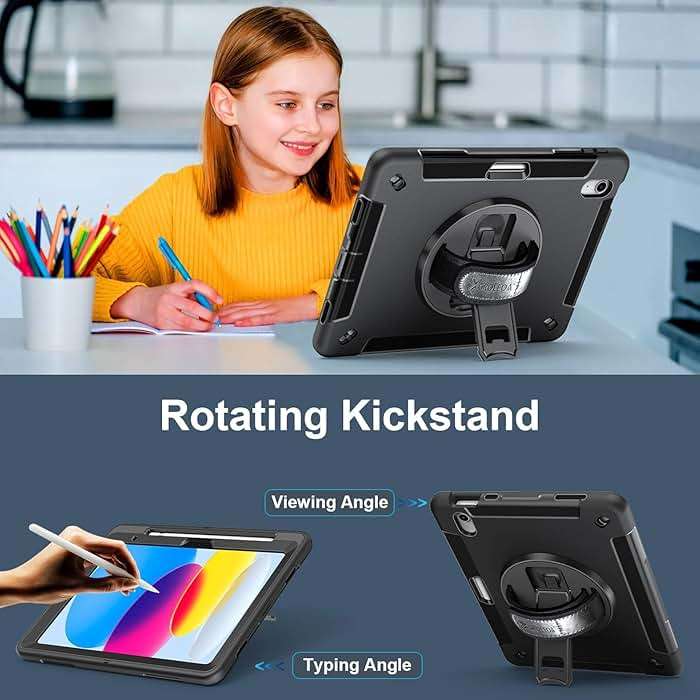 Case for iPad (A16) 11th/10th Generation Case: Protective Cover for iPad 11th Gen 11 Inch 2025 &10th Gen 10.9" 2022 with Screen Protector- Stand- Shoulder Strap- Handle- Pencil Holder-Black - Image 3