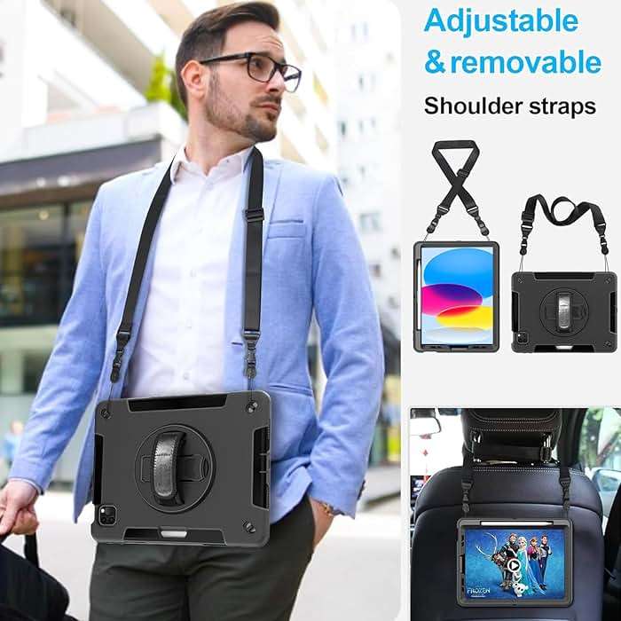 Case for iPad (A16) 11th/10th Generation Case: Protective Cover for iPad 11th Gen 11 Inch 2025 &10th Gen 10.9" 2022 with Screen Protector- Stand- Shoulder Strap- Handle- Pencil Holder-Black - Image 5
