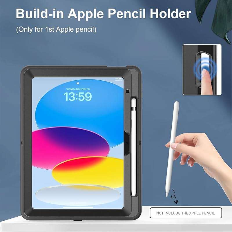 Case for iPad (A16) 11th/10th Generation Case: Protective Cover for iPad 11th Gen 11 Inch 2025 &10th Gen 10.9" 2022 with Screen Protector- Stand- Shoulder Strap- Handle- Pencil Holder-Black - Image 8