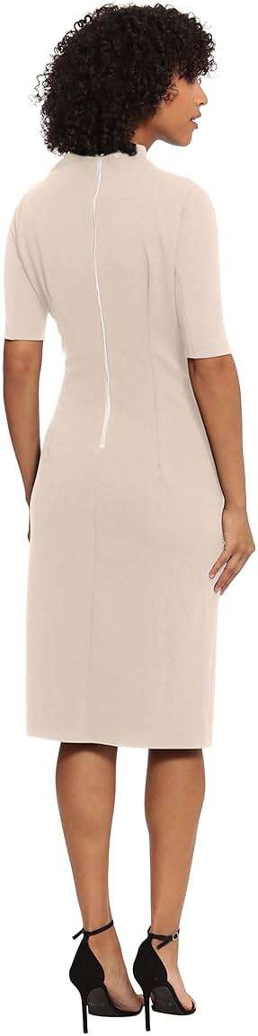Maggy London Women's Maggy London Women's Dresses Side Pleat Dress with Asymmetric Neck and Elbow Sleeves - Image 4