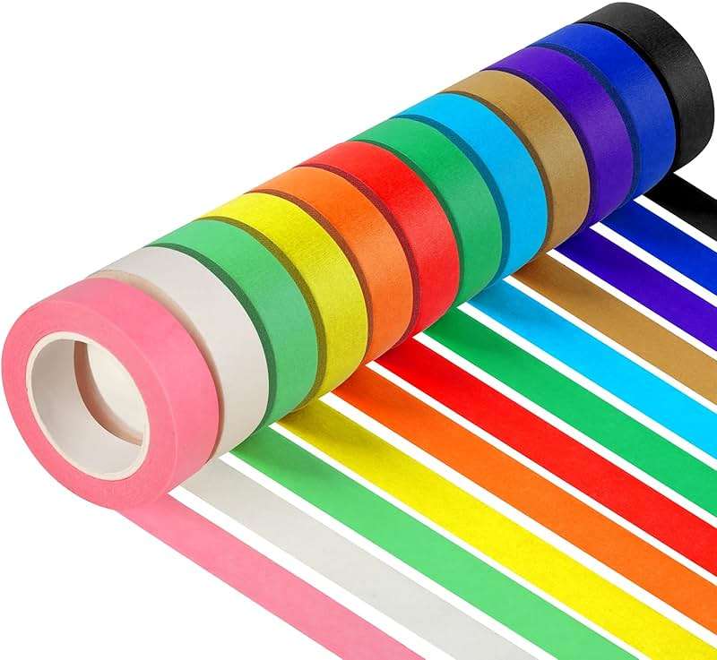 Guirnd 12PCS Colored Masking Tape, Kids Art Supplies, DIY Craft Tape, Colored Tape Rolls, Colored Painters Tape, 1.7cm x 12m (2/3In x 13Yards) - Image 1
