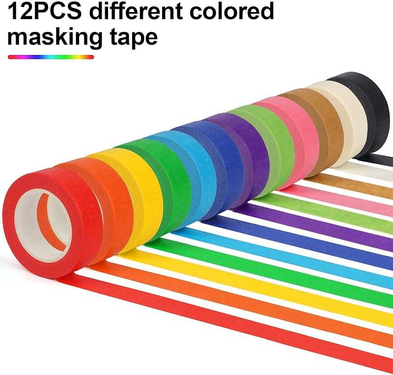 Guirnd 12PCS Colored Masking Tape, Kids Art Supplies, DIY Craft Tape, Colored Tape Rolls, Colored Painters Tape, 1.7cm x 12m (2/3In x 13Yards) - Image 3