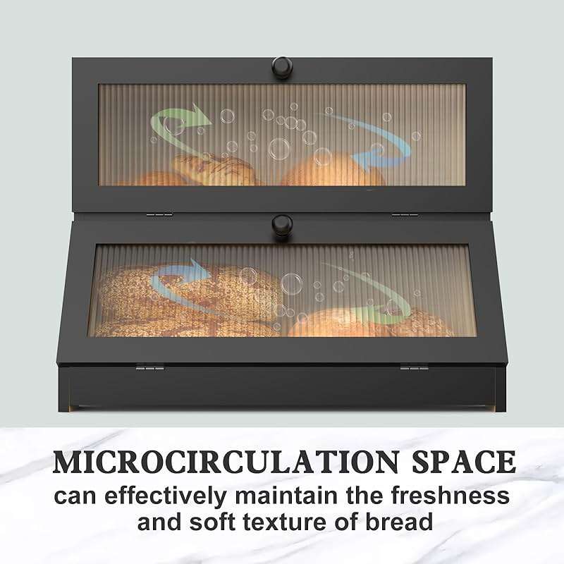 LOHASOK Bamboo Bread Box for Kitchen Countertop, Double Layer Large Bread Storage Container for Homemade Bread with Window & Lid, Bread Keeper Holder,Black - Image 4