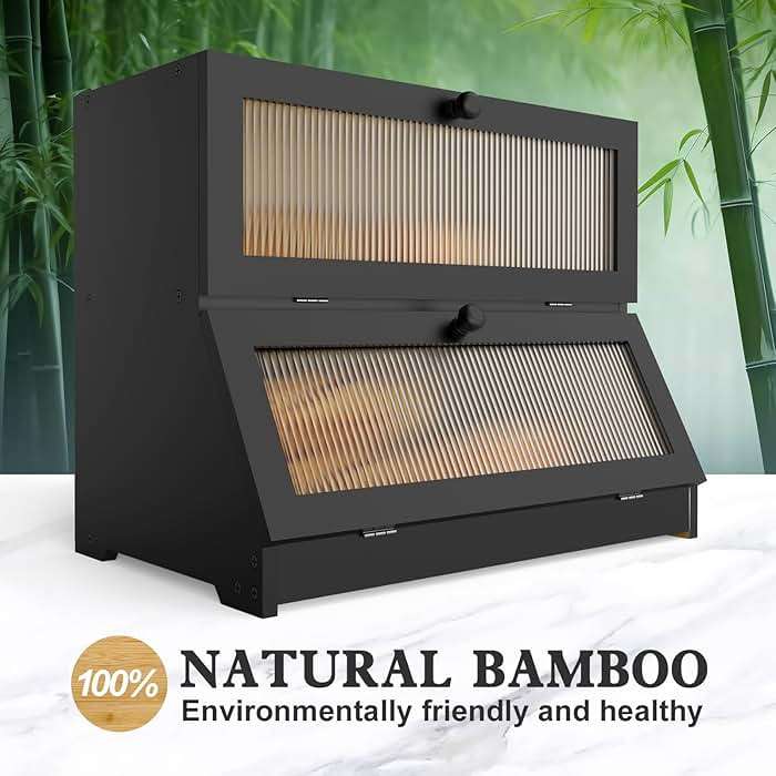 LOHASOK Bamboo Bread Box for Kitchen Countertop, Double Layer Large Bread Storage Container for Homemade Bread with Window & Lid, Bread Keeper Holder,Black - Image 5
