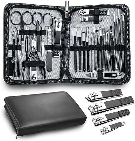 Manicure Pedicure Kit Professional 30pcs Complete Nail Care kit，fingernail and toenail Clippers and Manicure kit for Men with Travel Deluxe Beauty Tools Convenience Set (Black) - Image 1