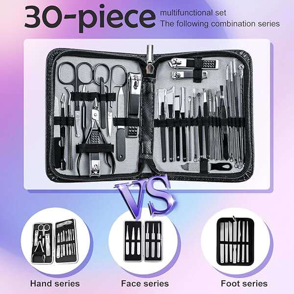 Manicure Pedicure Kit Professional 30pcs Complete Nail Care kit，fingernail and toenail Clippers and Manicure kit for Men with Travel Deluxe Beauty Tools Convenience Set (Black) - Image 2
