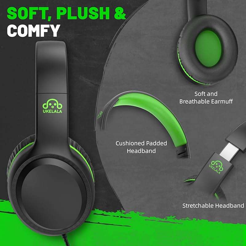 UKELALA Green Wired Headphones for Boys Portable On Ear Youth Headphones for School Airplane Travel Lightweight Portable Compatible with Pad Computer Laptop for Adults Student Children Girls Kids - Image 2