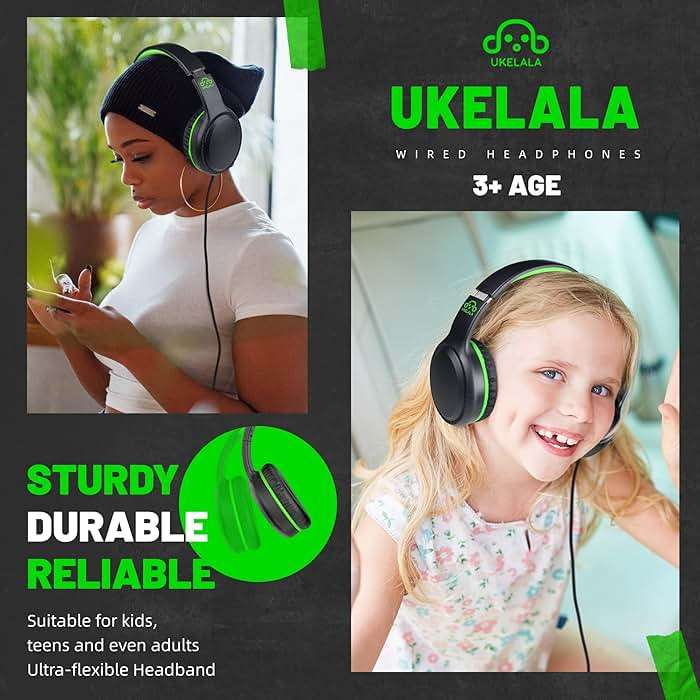 UKELALA Green Wired Headphones for Boys Portable On Ear Youth Headphones for School Airplane Travel Lightweight Portable Compatible with Pad Computer Laptop for Adults Student Children Girls Kids - Image 4