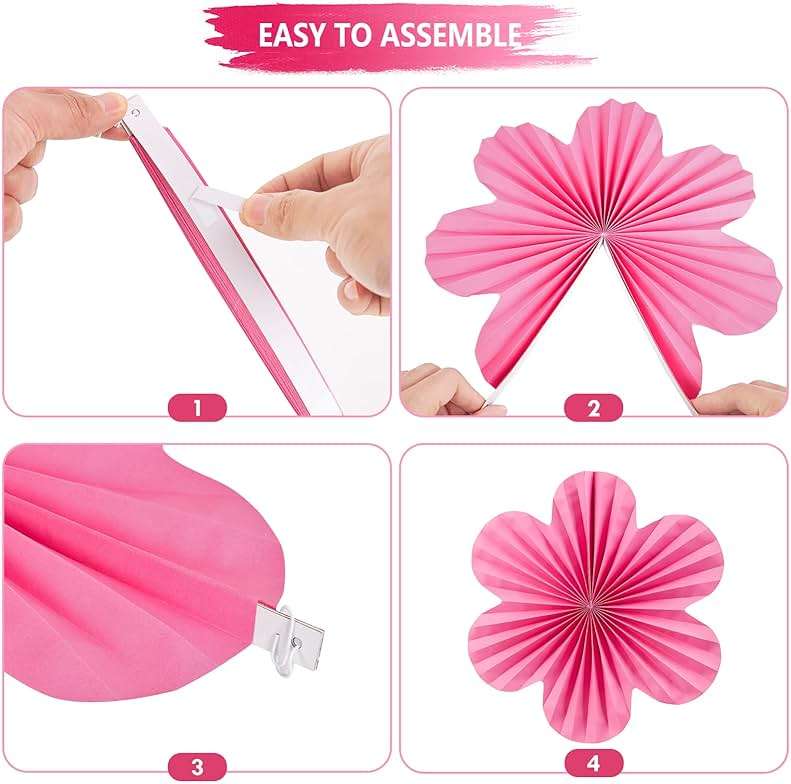SUNBEAUTY Paper Flowers Decorations for Wall, Paper Flower Fan Classroom Decoration Paper Floral Backdrop Decor Paper Fans Decoration Hanging Paper Fans Pink Yellow Flower Wall Decor - Image 3