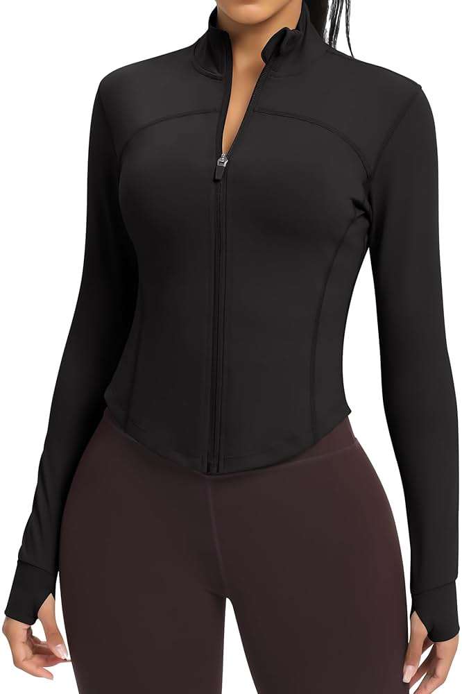 colorskin Women BBL Jacket Full Zip UP Workout Athletic Cropped Jacket wIth Thumb Holes Running Yoga Sportswear - Image 1