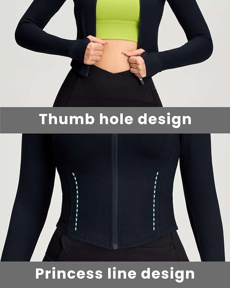 colorskin Women BBL Jacket Full Zip UP Workout Athletic Cropped Jacket wIth Thumb Holes Running Yoga Sportswear - Image 4
