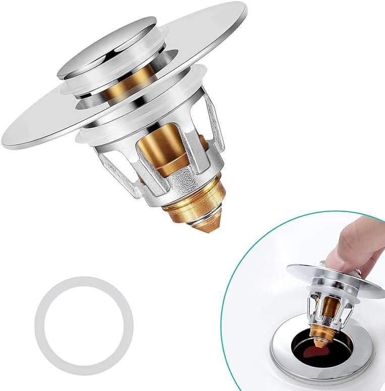 Sink Stopper, Bathroom Sink Drain Strainer with Hair Catcher, for 1.04’’~1.97’’ Drain Hole, Brass Universal Drain Cover, Pop Up Basin Plug - Image 1