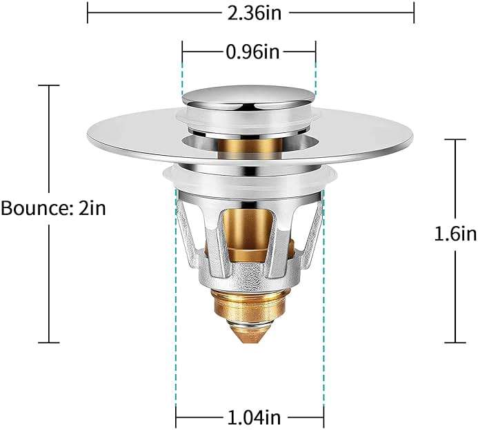 Sink Stopper, Bathroom Sink Drain Strainer with Hair Catcher, for 1.04’’~1.97’’ Drain Hole, Brass Universal Drain Cover, Pop Up Basin Plug - Image 2