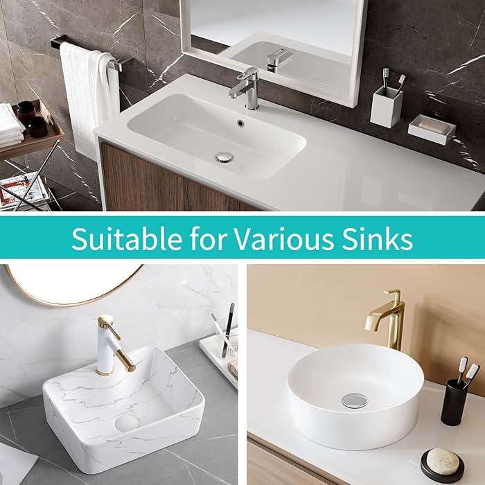 Sink Stopper, Bathroom Sink Drain Strainer with Hair Catcher, for 1.04’’~1.97’’ Drain Hole, Brass Universal Drain Cover, Pop Up Basin Plug - Image 3