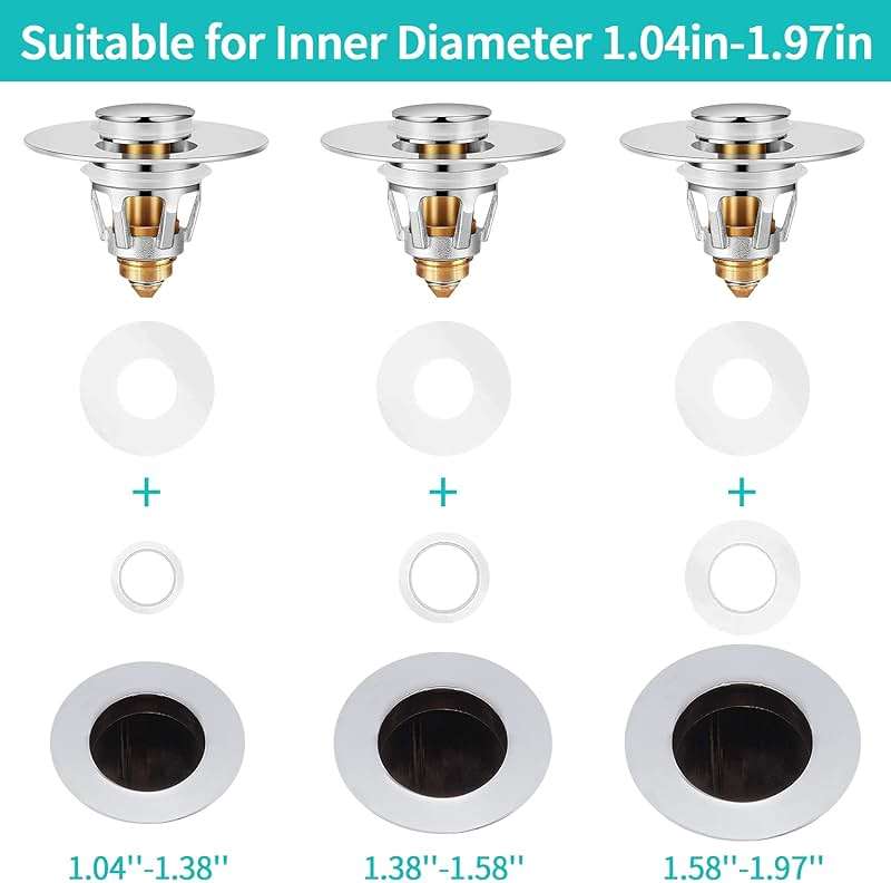 Sink Stopper, Bathroom Sink Drain Strainer with Hair Catcher, for 1.04’’~1.97’’ Drain Hole, Brass Universal Drain Cover, Pop Up Basin Plug - Image 6