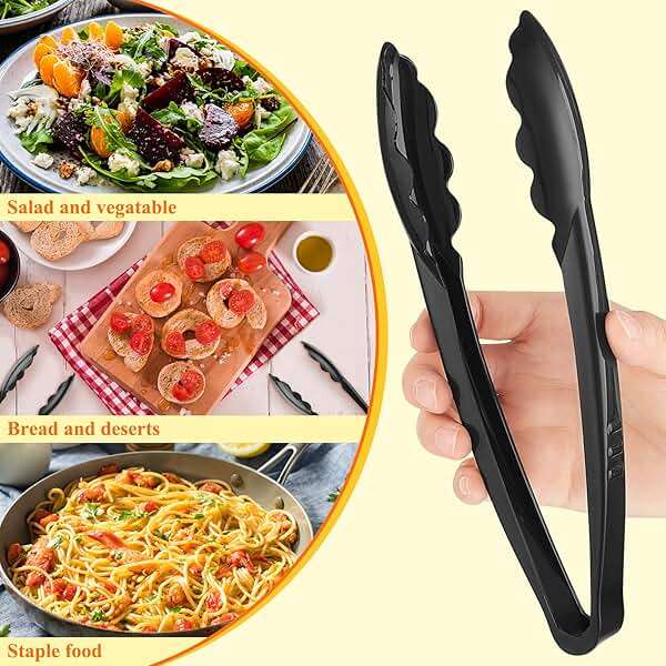 Tessco for you 100 Pcs Plastic Tongs for Serving Bulk, 9 Inch Plastic Disposable Serving Tongs, Heavy Duty Salad Tong for Kitchen, Buffet, BBQ, Events & Catering (Black) - Image 4
