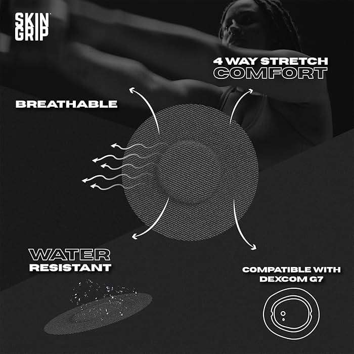 Skin Grip Adhesive Patches Compatible with Dexcom G7 & Stelo CGM – Waterproof & Sweatproof Cover for Continuous Glucose Monitor Sensor, Stays Secure for 10-15 Days – 20 Pack, Black - Image 2