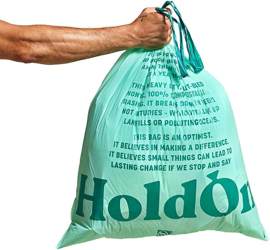HoldOn Compostable Tall Kitchen Drawstring Bags, 13 Gallon - Leak-Resistant Triple-Ply Plant-Based Kitchen Bags for Trash, Compost & Bin Liners, BPA-Free, BPI Certified, 40 Count - Image 1