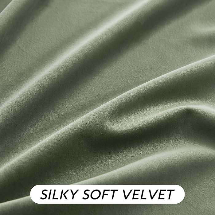 RYB HOME Sage Green Velvet Curtains 84 inches, Room Darkening Super Soft Velvet Drapes with Pleat Tape for Living Room, Thermal Insulated Window Treatment for Bedroom, W52 x L84 inch, 2 Panels - Image 5