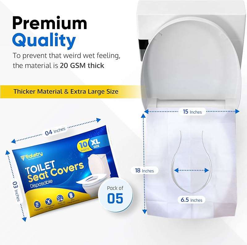 Traletry Toilet Seat Covers Disposable Flushable Travel Pack of 100, XL Biodegradable Paper Toilet Seat Covers for Adults & Kids, Public Restroom, Airplane & Camping Travel Essentials - Image 2