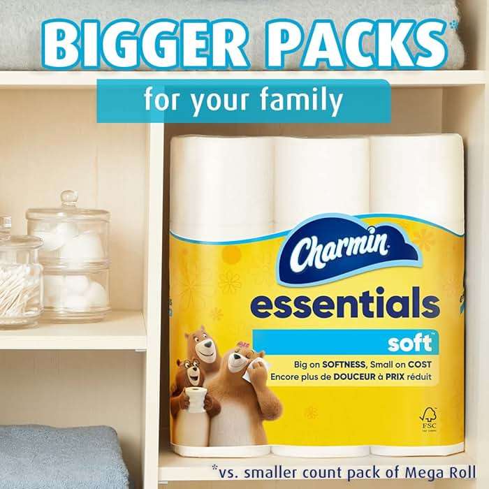 Charmin Essentials Soft Toilet Paper, 9 Mega Rolls = 36 Regular Rolls - Image 6
