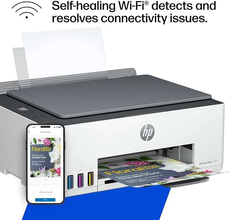 HP Smart Tank 5101 Wireless All-in-One Refillable Printer, Scanner, Copier with 2 Years of Ink Included, Wireless (2.4ghz only) Printer-for-Home use (1F3Y0A) - Image 13