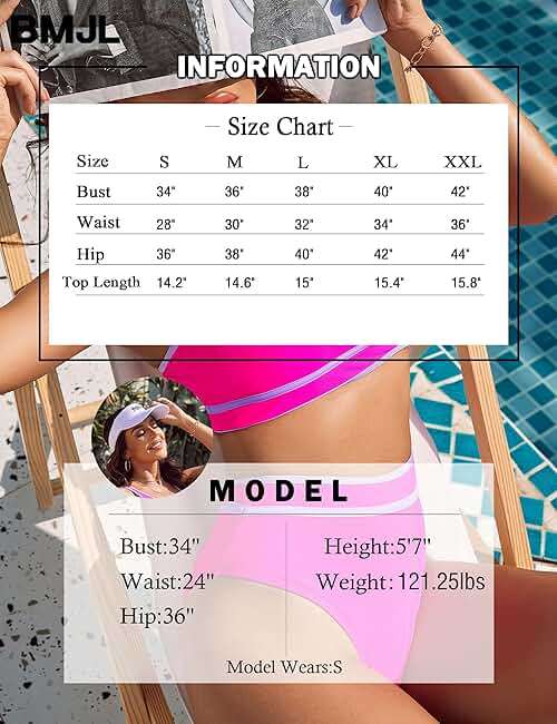 BMJL Women's High Waisted Bikini Sets Sporty Two Piece Swimsuits Color Block Tummy Control Modest Bathing Suit - Image 6