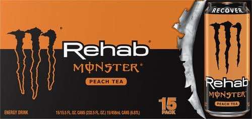 Monster Rehab Peach Tea + Energy, Energy Drink, 15.5 Ounce | Energy Iced Tea, Pack of 15 - Image 3