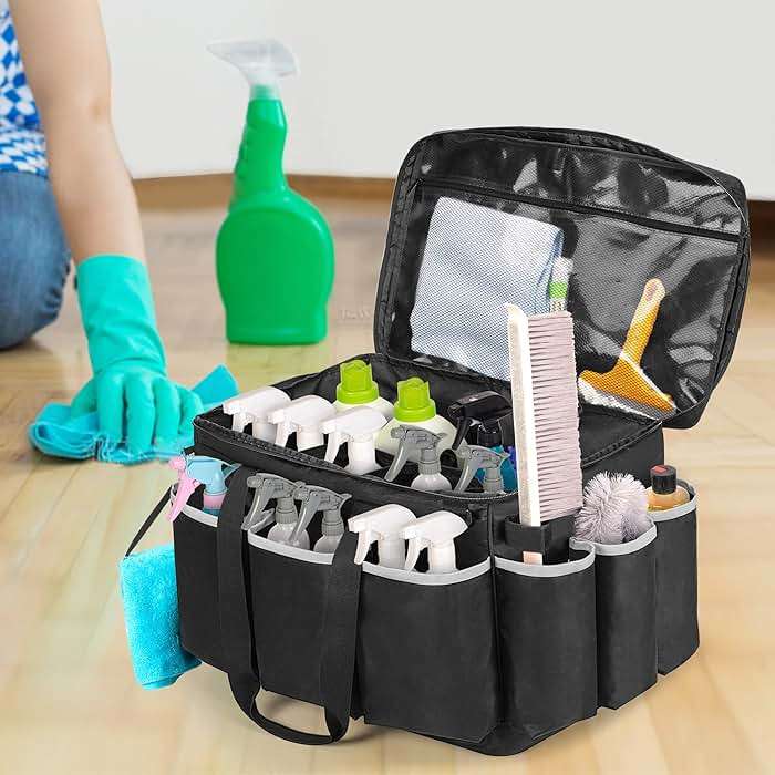 HODRANT Extra-Large Cleaning Caddy with EVA Hard Bottom, High Capacity Cleaning Supplies Organizer for Housekeeping & Home Work, Cleaner Tools Tote Bag with Shoulder Strap, Patent Design - Image 2