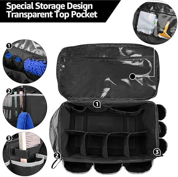 HODRANT Extra-Large Cleaning Caddy with EVA Hard Bottom, High Capacity Cleaning Supplies Organizer for Housekeeping & Home Work, Cleaner Tools Tote Bag with Shoulder Strap, Patent Design - Image 4
