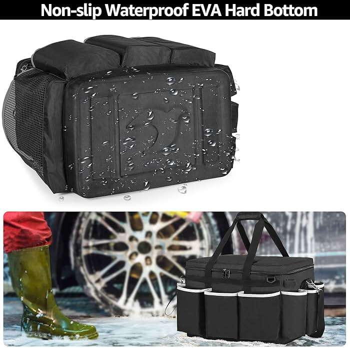 HODRANT Extra-Large Cleaning Caddy with EVA Hard Bottom, High Capacity Cleaning Supplies Organizer for Housekeeping & Home Work, Cleaner Tools Tote Bag with Shoulder Strap, Patent Design - Image 5