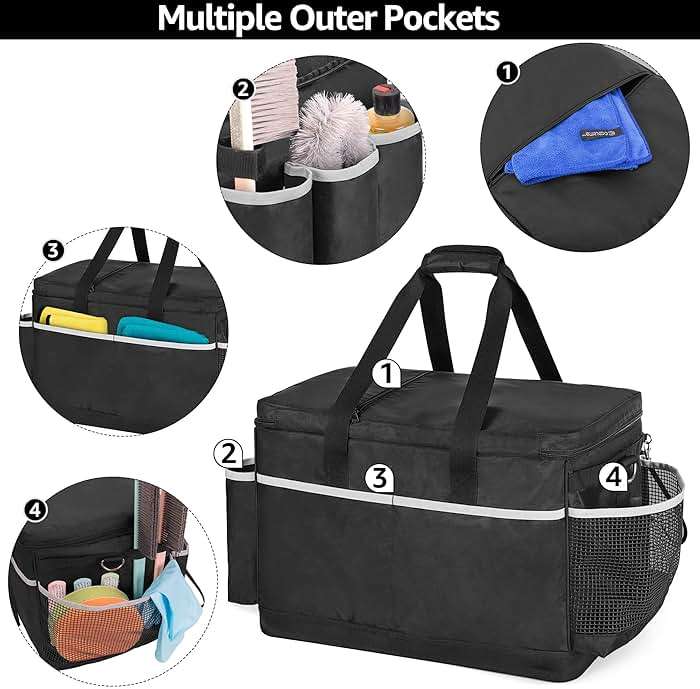 HODRANT Extra-Large Cleaning Caddy with EVA Hard Bottom, High Capacity Cleaning Supplies Organizer for Housekeeping & Home Work, Cleaner Tools Tote Bag with Shoulder Strap, Patent Design - Image 6