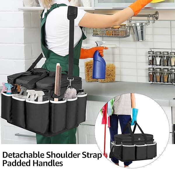 HODRANT Extra-Large Cleaning Caddy with EVA Hard Bottom, High Capacity Cleaning Supplies Organizer for Housekeeping & Home Work, Cleaner Tools Tote Bag with Shoulder Strap, Patent Design - Image 7