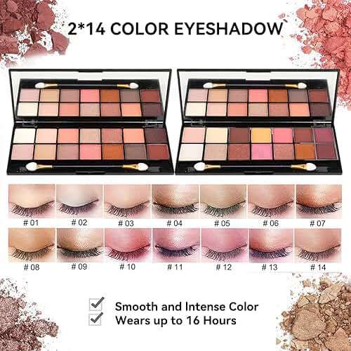 KARUIZI All in One Makeup Gift Set for Women Full Kit for2x14-color eyeshadow palettes,5xlipgloss sets,mascara,eyeliner,eyebrowpowder,eyebrow pencil, foundation, highlighter stick etc - Image 2