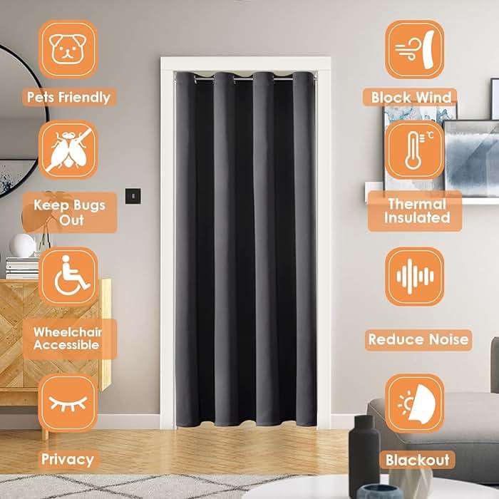 ChrisDowa Blackout Door Curtains for Doorway Privacy, Grommet Closet Curtains for Bedroom Closet Door, Thermal Insulated Temporary Doorway Cover Room Divider Drapes (1 Panel, Dark Grey, 34 x 80 Inch) - Image 3