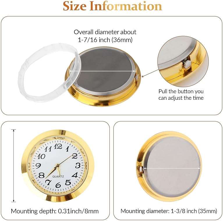 Fenteer 1-7/16 Inch (36 mm) Clock Insert Fit Diameter 1-3/8 Inch (35 mm) Hole, Arabic Numerals, Aureate - Image 3