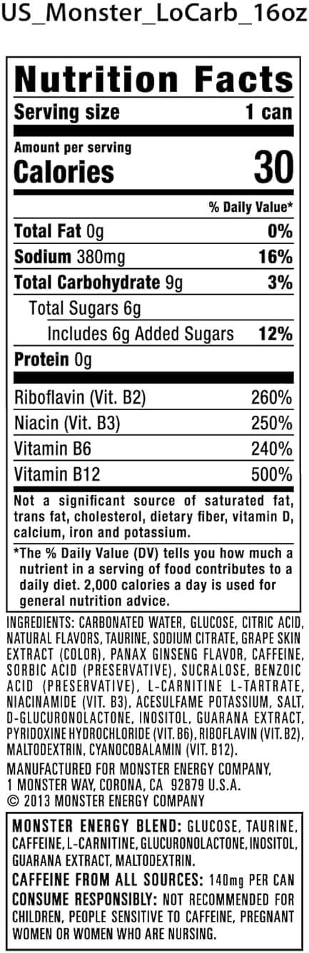Monster Energy, Lo-Carb Monster, Low Carb Energy Drink, 16 Ounce | Pack of 15 - Image 2