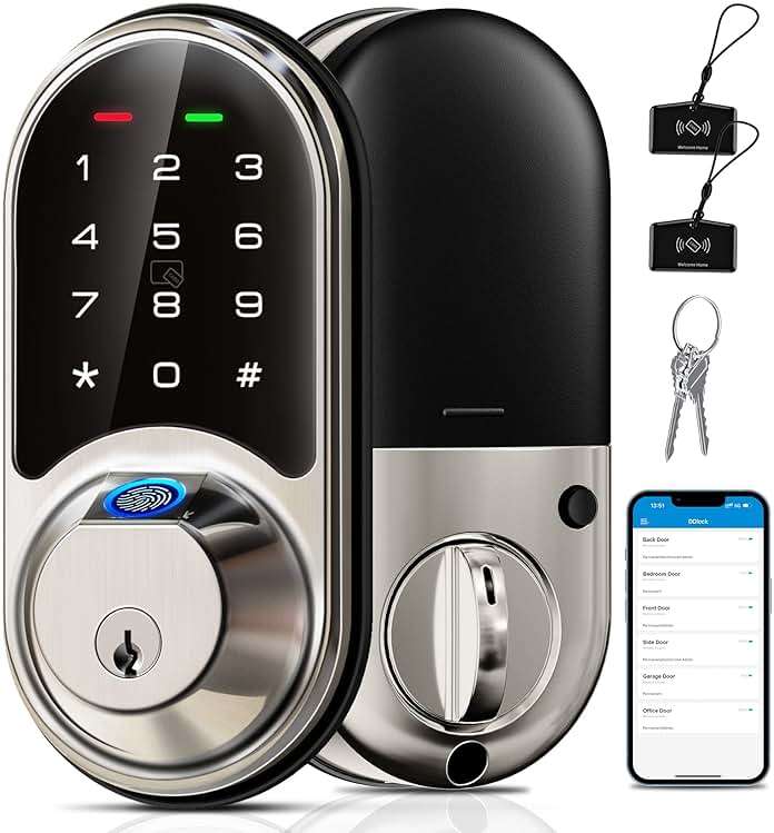 Veise RZ07 Fingerprint Smart Lock, 7-in-1 Smart Locks for Front Door, Keyless Entry Door Lock with App Control & Auto-Lock, Biometric Electronic Touchscreen Keypad Deadbolt, Satin Nickel - Image 1