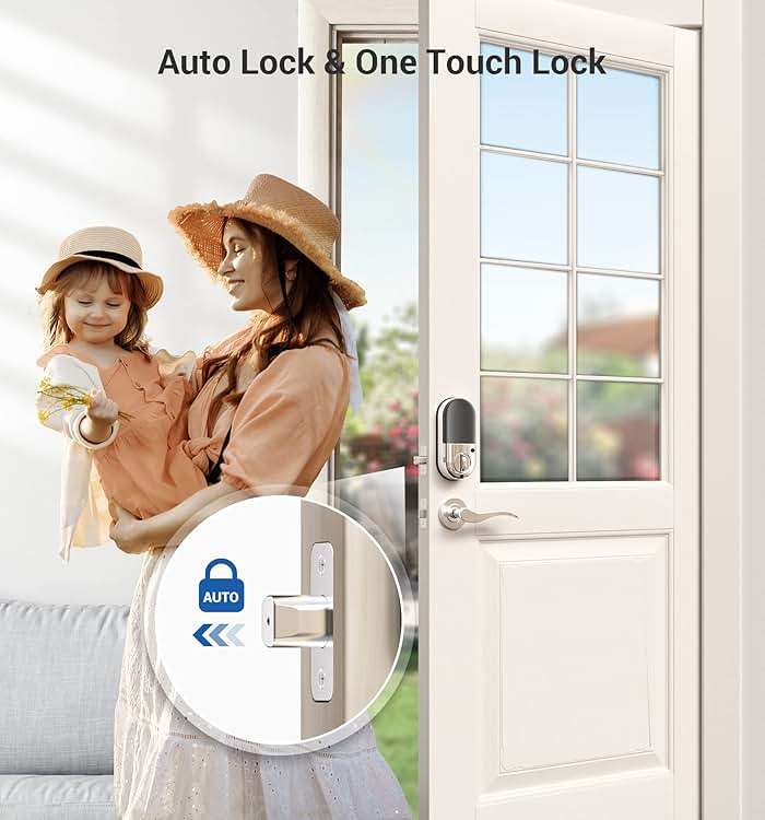 Veise RZ07 Fingerprint Smart Lock, 7-in-1 Smart Locks for Front Door, Keyless Entry Door Lock with App Control & Auto-Lock, Biometric Electronic Touchscreen Keypad Deadbolt, Satin Nickel - Image 3