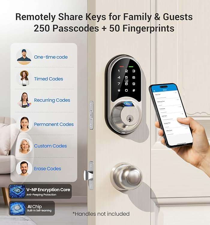 Veise RZ07 Fingerprint Smart Lock, 7-in-1 Smart Locks for Front Door, Keyless Entry Door Lock with App Control & Auto-Lock, Biometric Electronic Touchscreen Keypad Deadbolt, Satin Nickel - Image 7