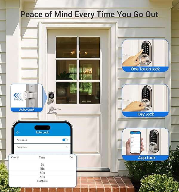 Veise RZ07 Fingerprint Smart Lock, 7-in-1 Smart Locks for Front Door, Keyless Entry Door Lock with App Control & Auto-Lock, Biometric Electronic Touchscreen Keypad Deadbolt, Satin Nickel - Image 8