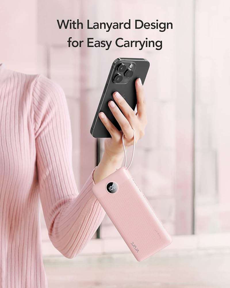 VRURC Portable Charger Power Bank, Built-in 4 Cables & 2 Ports,10000mAh Slim Battery Pack with LED Display, Travel Essential USB C Portable Phone Charger for All Cell Phones Devices-Pink(1 Pack) - Image 8