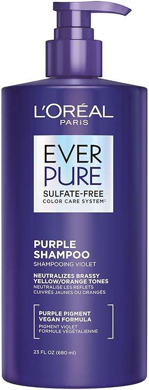 L’Oreal Paris Sulfate Free Brass Toning Purple Shampoo for Blonde, Bleached, Silver, or Brown Highlighted Hair, EverPure, 23 Fl Oz (Packaging May Vary) - Image 1
