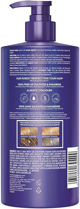 L’Oreal Paris Sulfate Free Brass Toning Purple Shampoo for Blonde, Bleached, Silver, or Brown Highlighted Hair, EverPure, 23 Fl Oz (Packaging May Vary) - Image 10