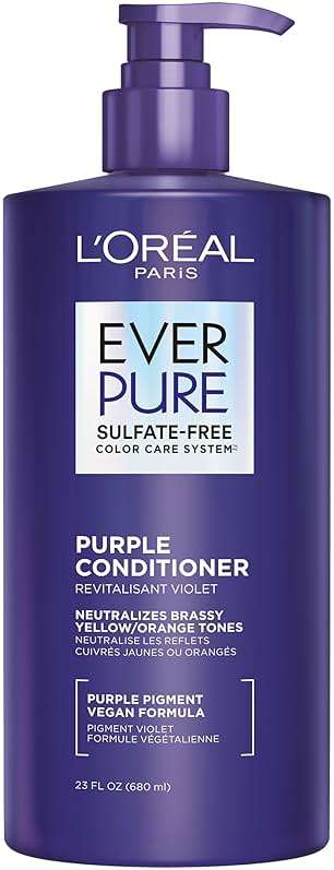 L’Oreal Paris Sulfate Free Brass Toning Purple Conditioner for Blonde, Bleached, Silver, or Brown Highlighted Hair, EverPure, 23 Fl Oz (Packaging May Vary) - Image 1