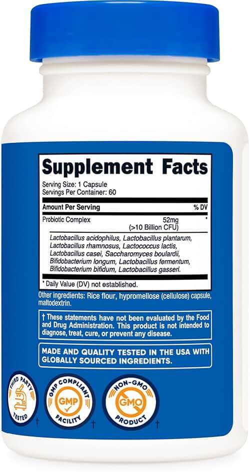 Nutricost Probiotic Complex (10 Billion CFU) 60 Capsules - Acidophilus Plus 9 Other Probiotics, Non-GMO, Gluten Free Supplement - Image 5